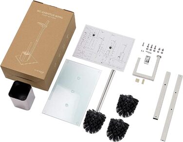 Набір для ванної кімнати WC-Garnitur з тримачем для туалетного паперу, хромований, без свердління, нержавіюча сталь, скляний підстав, 32x20x70 см, легка установка, 1 та 2 змінні щітки для унітазу