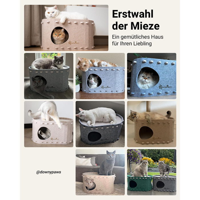 Будиночок для котів з фетру, лежанка для котів, будиночок-печеричка, 58 x 33 x 30 см, ігровий, зимовий, захист кігтів, сірий (один)