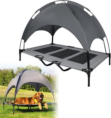 Підвищене ліжко для собак UISEBER 92x76x92 см, Outdoor з дахом, для великих собак до 50 кг, водонепроникне, сіре+чорне (XL)