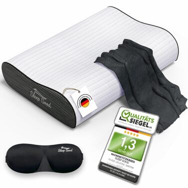 Ортопедична подушка для шиї Sleep Good з безкоштовним чохлом - проти болю в шиї - з піною з пам'яті, регульована висота - подушка для тих, хто спить на боці, сіра
