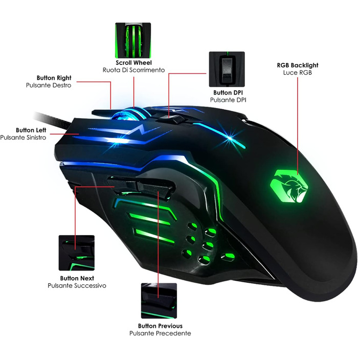 EMPIRE GAMING Kit MK800: Клавіатура та мишка для геймінгу RGB з італійською розкладкою (QWERTY), 105 клавіш, 2400 DPI, Anti-Ghosting, сумісна з PC, PS4, PS5, Xbox One/Series, Mac