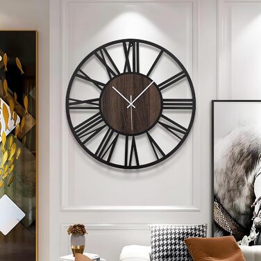 Large Wall Clock, Ticking Sounds, 34CM/14 inch Silent, No Noise, Battery Operated, Modern, Oversized, Retro Vintage Oversized Wall Clock for Living Room, Bedroom and Kitchen (16 inch, Dark Brown - Roman Numbers)