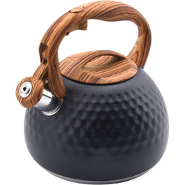 Чайник Teekessel Herd 3.2 л з нержавіючої сталі, для плити (газ, електрика), з дерев'яною ручкою, чорний