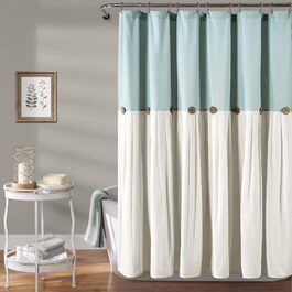 Шторка для душу Lush Decor з льону, 183 x 183 см, сіро-біла (блакитно-кремова)