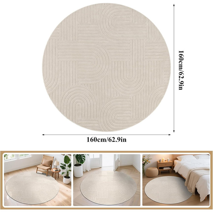 Килим для вітальні 160x230 см, великий пухнастий з коротким ворсом, миючий, сучасний, з 3D ефектом, нековзний, для їдальні, кухні, спальні, бежевий