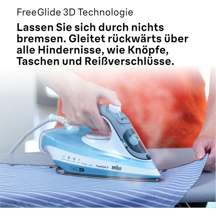 Відпарювач Braun FreeStyle 5 SI 5037 VI - потужний праска з підошвою Freeglide 3D, вертикальним відпарюванням, 2700 Вт, 200 г/хв, резервуар 330 мл (блакитний)