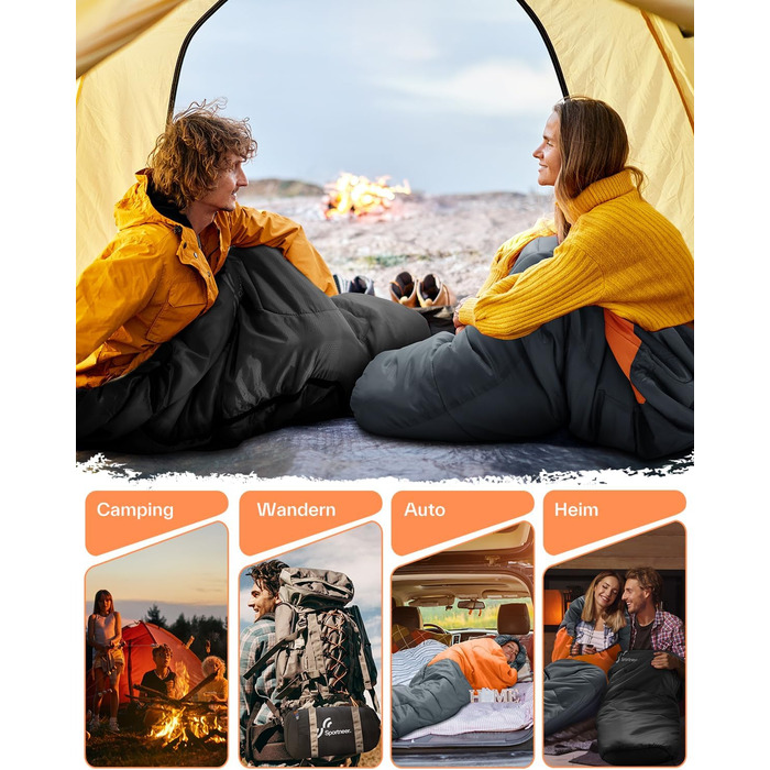 Сплячий мішок Sportneer - компактний та ультралегкий (950г/1500г) - кокон для кемпінгу, подорожей та відпочинку на природі. Підходить для чоловіків, жінок та дорослих. Односезонний/трисезонний спальний мішок (Помаранчевий, літо)