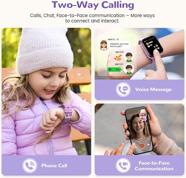 Дитячий розумний годинник зі GPS та телефоном, IP68, відеодзвінки, SOS, режим навчання, чат, SMS, ліхтарик, крокомір, будильник, годинник для дівчаток та хлопчиків, фіолетовий