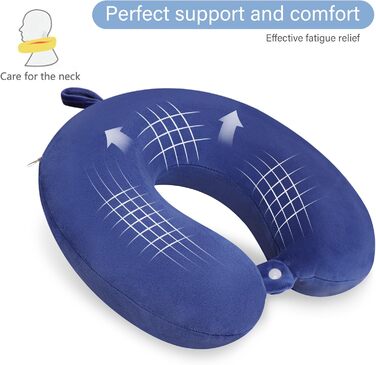 Подушка для шиї з Memory Foam, U-подібна, для подорожей. Зручна, підтримує шию та голову, зменшує втому. Підходить для літаків, поїздів, авто. Колір: Живий блакитний