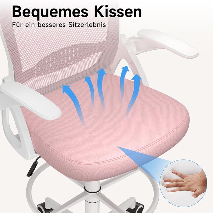 Ергономічне крісло Rattantree для офісу та дому: дихаюча спинка, регульована висота, підніжки, ротаційне крісло (Рожеве)