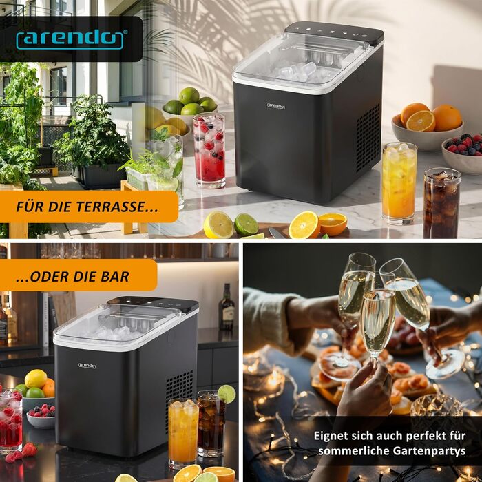 Льодогенератор Arendo Ice Cube Maker, 150 Вт, 12 кг льоду на добу, два розміри кубиків, автоматичне вимкнення, чорний