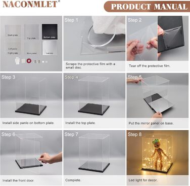 Акрилова вітрина з LED-підсвіткою Naconmlet для колекційних фігурок, прозора скринька для експонатів і предметів колекціонування з дверцятами, 20x20x40 см