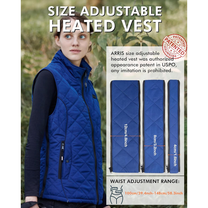 Електрична жилетка ARRIS з підігрівом, універсального розміру, блакитна - для туризму, кемпінгу, гольфу