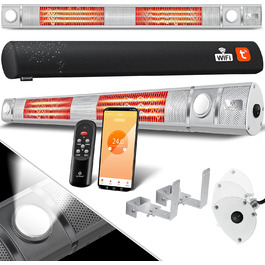 Інфрачервовий обігрівач KESSER® 3000W з LED-підсвічуванням та Wi-Fi, для тераси, кафе, бару, з пусковим пристроєм та захисним чохлом. Кварцовий настінний обігрівач (срібний)