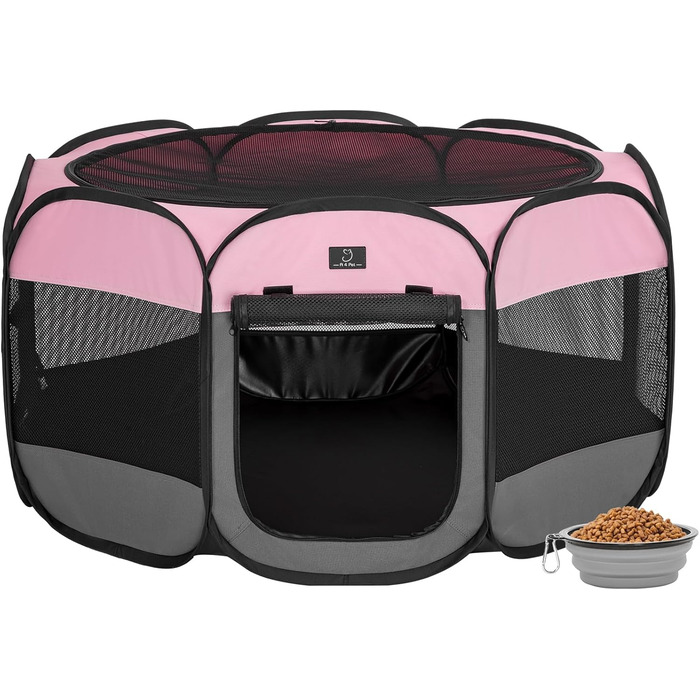 Клітка-манеж для цуценят та кошенят 4 Pet, складана, для дому та вулиці, M, блакитно-біла (M з мискою, темно-сіра + рожева)