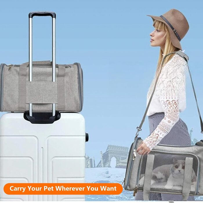Транспортна сумка для кота/собаки з плечовим ременем, переносний переноска для котів та собак до 7 кг, складна, дихаюча сумка, переноска для середніх та маленьких тварин (сіра, 45x30x30 см)