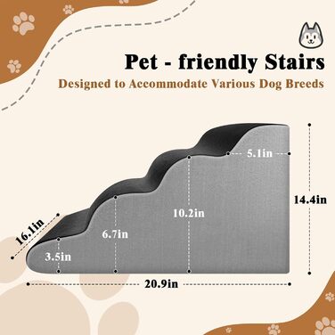 Сходинки для тварин JUOIFIP на 4 сходинки, для маленьких собак, з щільним губчатим матеріалом, неслизькі чорно-сірі сходинки для собак та котів