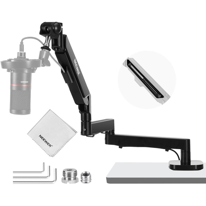 NEEWER Мікрофонний кріплення-тримач MS002 з низьким профілем, 360° обертання, для подкастів, геймінгу, стрімінгу, з каналом для кабелів та серветкою для чищення