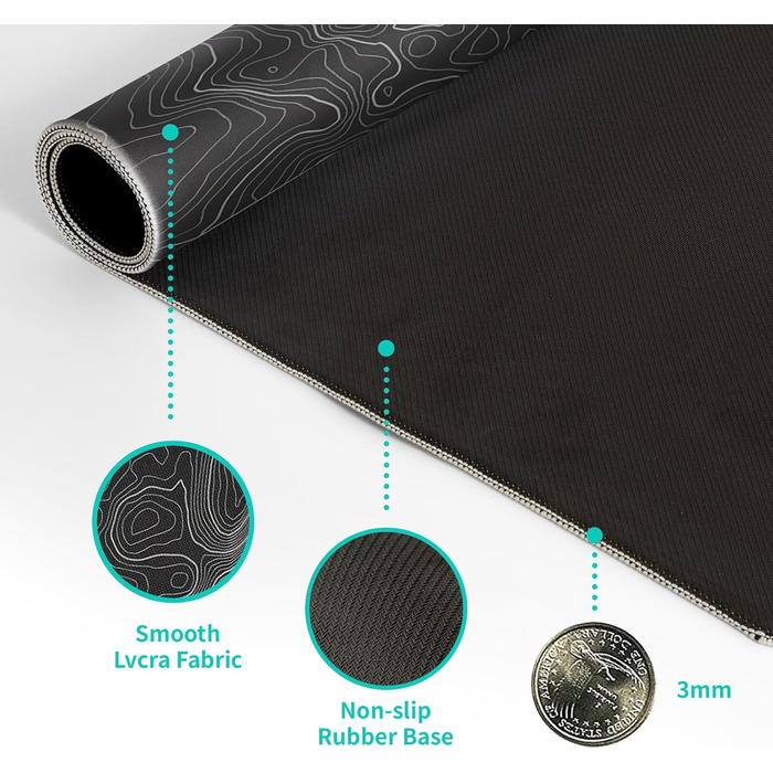 Мат для миші з морем, 80x20 см, абстрактний дизайн, текстура хвилі, протиковзка гумова основа, великий килимок для комп'ютера, офіс, дім