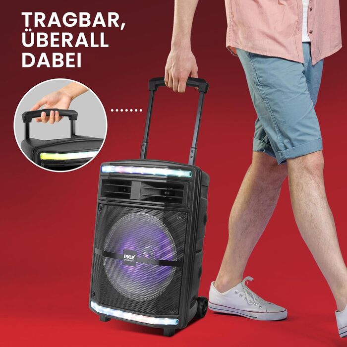 Pyle Partybox 600W: Портативна Bluetooth колонка з LED підсвіткою, мікрофоном для караоке, USB/SD/MP3, для вечірок та заходів
