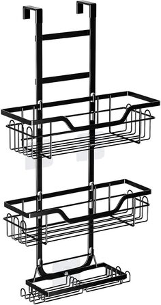 Поличка для душу без свердління, чорна, настінна, для скляних дверей, з 3 кошиками для шампуню та гелю для душу, стильна модель A