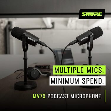 Мікрофон Shure MV7X XLR – Динамічний мікрофон для подкастів та вокалу, з технологією ізоляції звуку, чорний