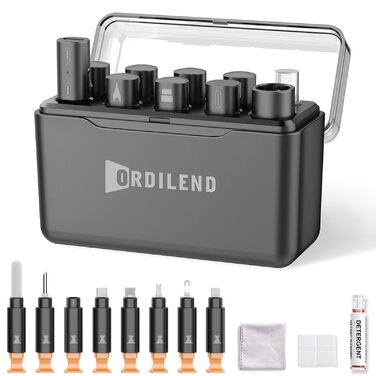 Набір для чищення iPhone Ordilend: очищувач порту зарядки, мультитул, кабель Lightning, для iPad, Airpods - чорний
