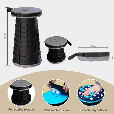 Складаний туристичний стілець-табурет, сірий. Максимальне навантаження 200 кг. Ідеально для кемпінгу, риболовлі, пікніків та подорожей. З сумкою для перенесення.