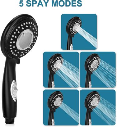Handheld shower with on/off switch, water-saving, high-pressure showerhead, 150 cm hose, wall-mounted, white painted (matte black)