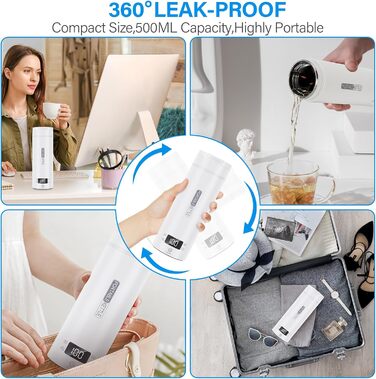 Електричний дорожній чайник Mkitnvy 500 мл, портативний, нержавіюча сталь 304, автоматичне вимкнення, швидкий нагрів, міні-чайник для дитячого харчування, чаю, кави