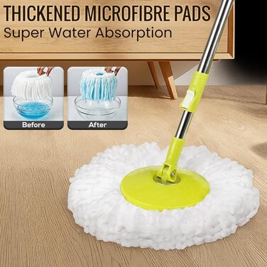 Набір для миття підлоги ARSUK з відром та механічним віджимом – набір для прибирання будинку | Відро для миття підлоги з мікрофіброю та 360° обертанням – ідеально для паркету, плитки та ламінату | 4 змінні насадки та утримувач для швабри з ароматом лимона