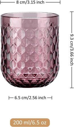 Joeyan 200ml Small Violet Drinking Glasses Set of 6, Colored Water Glasses Set with Diamond Embossed Design, Vintage Glasses Set for Home Restaurant Bar, Dishwasher Safe
