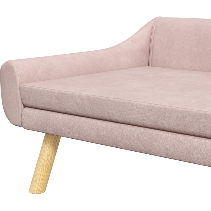Диванчик для собак та котів PawHut з підлокітником, м'який лежак для домашніх тварин з дерев'яними ніжками, з подушкою, для собак середніх та великих порід, оксамит, 102 x 58,5 x 42,5 см (Рожевий)