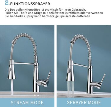 Кухонний змішувач TIMACO з поворотним гусаком 360° з нержавіючої сталі, з покриттям під хром (для низького тиску)