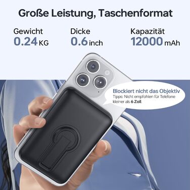 Powerbank MagSafe 12000mAh з LED-дисплеєм, 22.5W PD, USB-A вихід, Type-C вхід/вихід, чорний