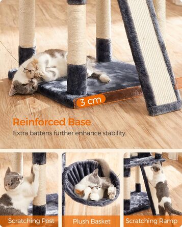 Драбина-кіготь для котів Feandrea, XXL, 169 см, сірий (PCT019W01, 54x49x169 см)