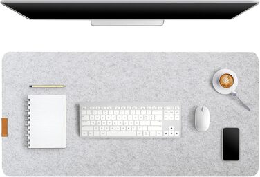 Підкладка для столу з фетру | 100x40 см | Нековзна килимок для миші | Великий фетровий килимок для офісу та дому | Захист столу (світло-сірий)