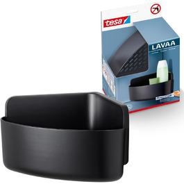 Полиця для душу tesa Lavaa S, кутова, чорна матова, настінна, без свердління, з водостійкими кріпленнями Powerstrips XL, 175x120x175 мм