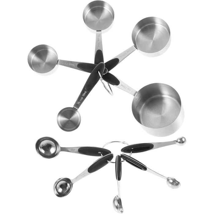 Cabilock 2-Piece Stainless Steel Measuring Spoons Collapsible Measuring Cups Gadgets Adjustable Batter Measuring Spoon Dispenser Dessert Cups with Lid Pantry Silica Gel