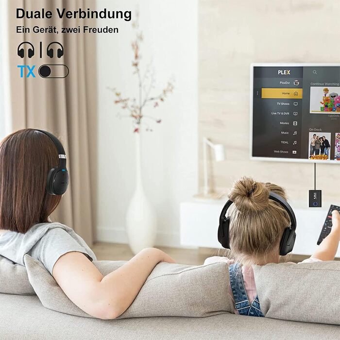 1Mii Bluetooth 5.3 адаптер для телевізора та навушників, 2-в-1 передавач/приймач, aptX-Adaptive & HD аудіо, 3.5 мм роз'єм, для стереосистеми, літака, MP3, чорний