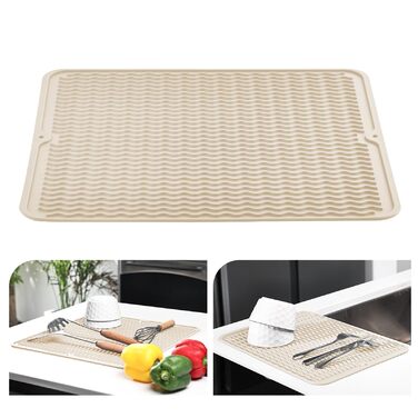 Килимок для сушіння посуду KitchenRaku 40x60 см бежевий, силіконовий, термостійкий, антиковзний для кухні