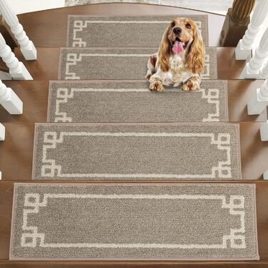 Килимочки на сходи BEQHAUSE, набір з 15 шт., самоклеючі, для дітей, літніх людей та домашніх тварин, 100% поліестер, TPE-підкладка, 22x70 см, бежевий