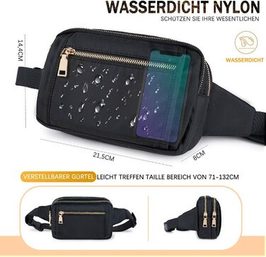 Чоловіча та жіноча поясна сумка Bauchtasche, стильна сумка на пояс для фестивалю, з регульованим ремінком та кількома кишенями, чорна. Підходить для бігу, спорту, прогулянок з собакою.