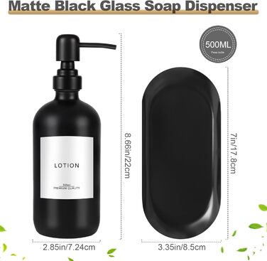 Набір дозаторів для мила Lannvan, скло, 500 мл, чорний матовий, для ванної кімнати та кухні, з підносом та етикетками
