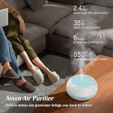 Дифузор Aroma Simpeak 550 мл, Ультразвуковий аромадифузор з дерева для ефірних олій, зволожувач повітря з пультом дистанційного керування (білий)