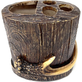 BestGiftEver Realistic Wooden Toothbrush Holder with Artificial Antler, Wildlife and Forest Theme, Cabin-Style Home Decor, Ideal for Outdoor Nature Lovers and Hunting Enthusiasts