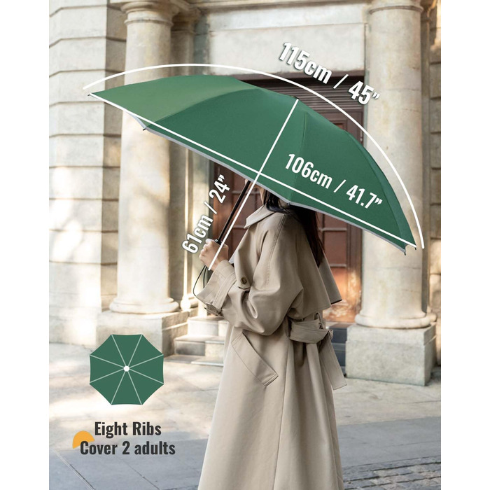 Чакіпі - парасолька велика, штормостійка, з відбиваючим покриттям, для чоловіків та жінок. Автоматичний парасолька, компактний, для подорожей. Розмір купола 106 см, темно-зелена