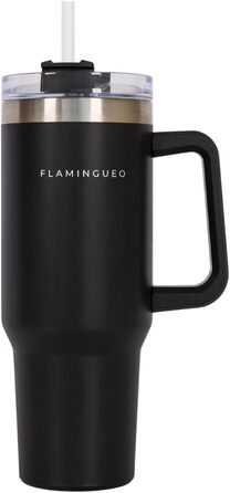 Термокружка з трубочкою Flamingueo - термос, сталева, 1,18л, блакитний (чорний), зберігає холод 24г, гаряче - 10г