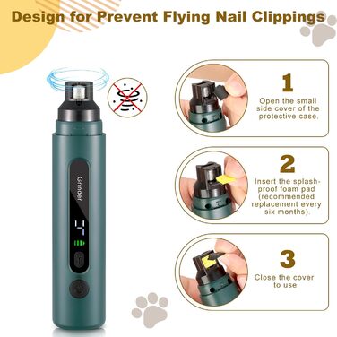 Електричний точило для собачих кігтів VINATO з LED-підсвічуванням, 5 швидкостей, тихе та перезаряджуване, для малих, середніх та великих собак