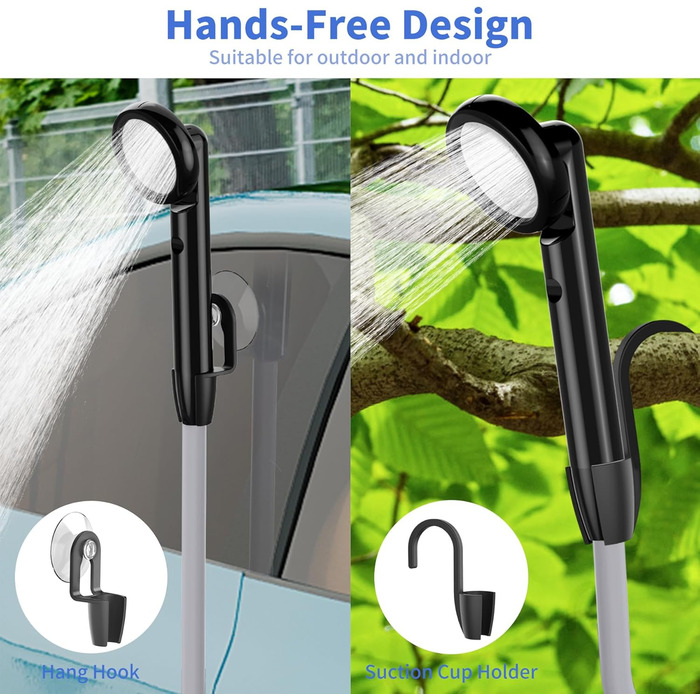 Portable Camping Shower with Pump - Rechargeable Battery Camping Shower Set with 1.8m Hose - Camping Shower Set for Garden, Camping, Car Washing, and Pet Washing (Digital Display)